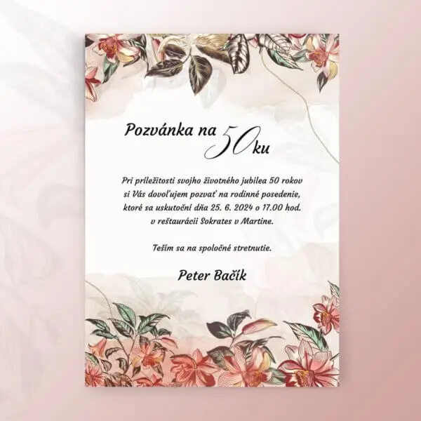 Pozvanka na 50tku s kvetinami