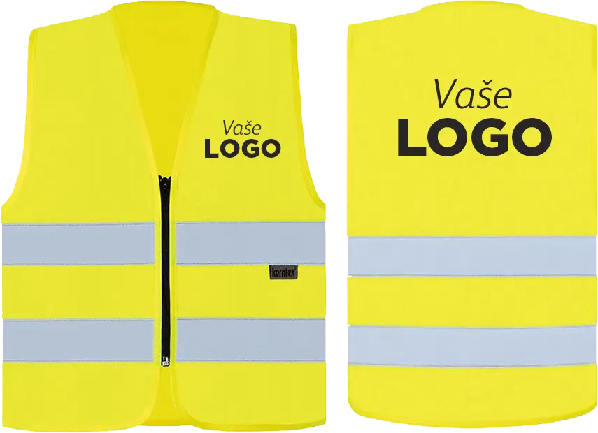 Reflexná vesta s firemným logom a personalizovanou potlačou na pracovné účely.