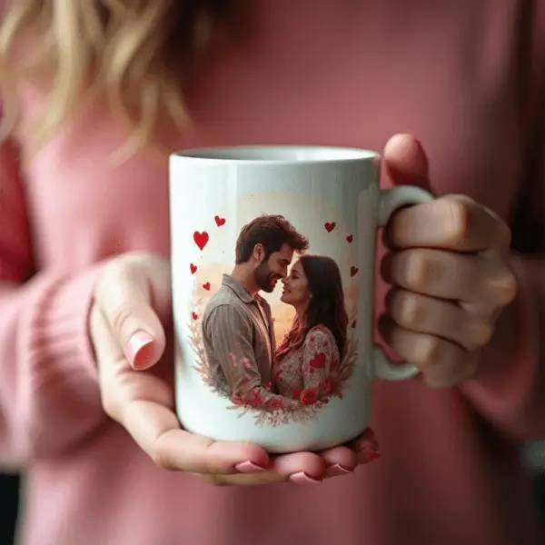 Personalizovaná valentínska šálka s potlačou srdca a fotografiou