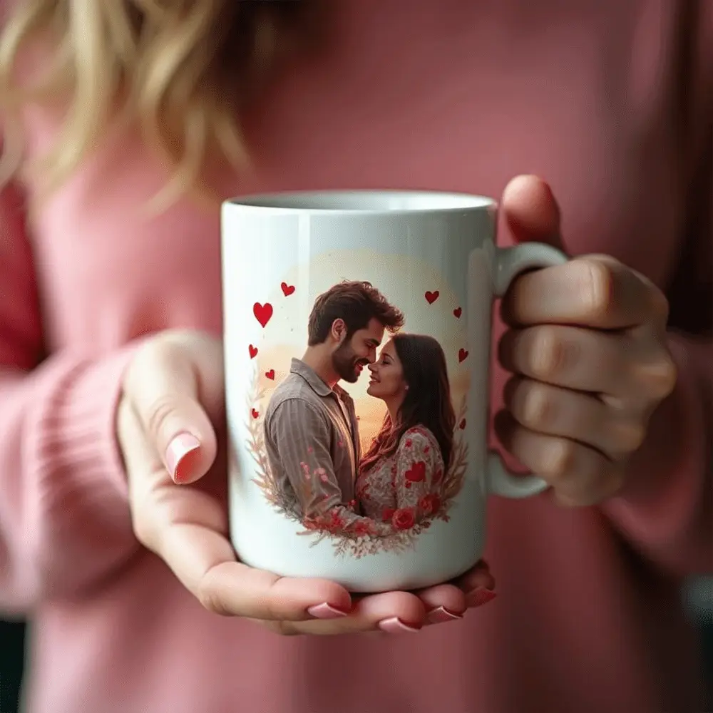 Personalizovaná valentínska šálka s potlačou srdca a fotografiou