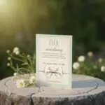 Personalizovaná pozvánka na 60. narodeniny s nápadným textom a dekoratívnou mašľou.