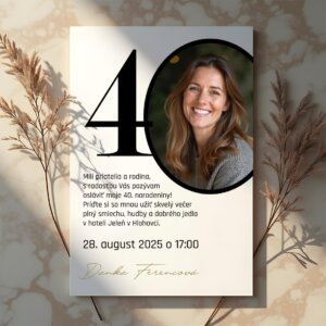 Personalizovateľná narodeninová pozvánka s možnosťou úpravy čísla a obrázka. Vhodná na jubileum od 40 do 80 rokov.