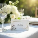 Personalizovaná menovka na slávnostne prestretý stôl s elegantným dizajnom.