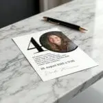 Štýlová pozvánka na oslavu jubilea s veľkým číslom a fotografiou oslávenca. Číslo sa dá upraviť podľa veku.