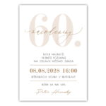 Detail elegantnej jubilejnej pozvánky na 60 rokov s modernou typografiou