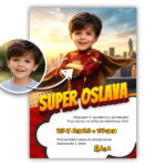 detská narodeninová pozvánka superhrdina s vlastnou fotkou dieťaťa