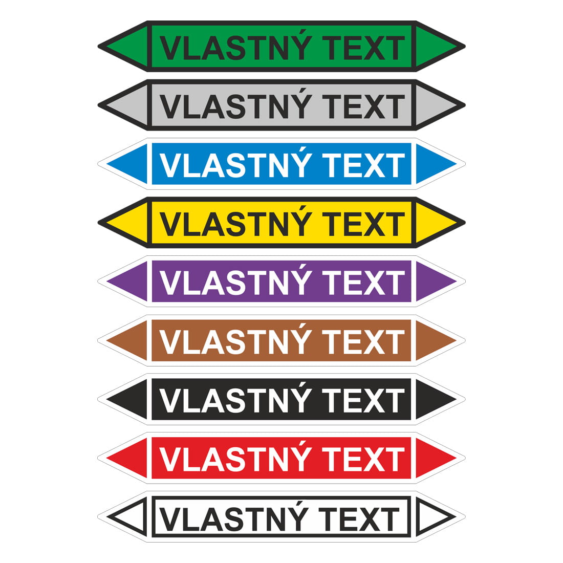 Označenie potrubia na mieru – samolepky s vlastným textom Označenie potrubia na mieru