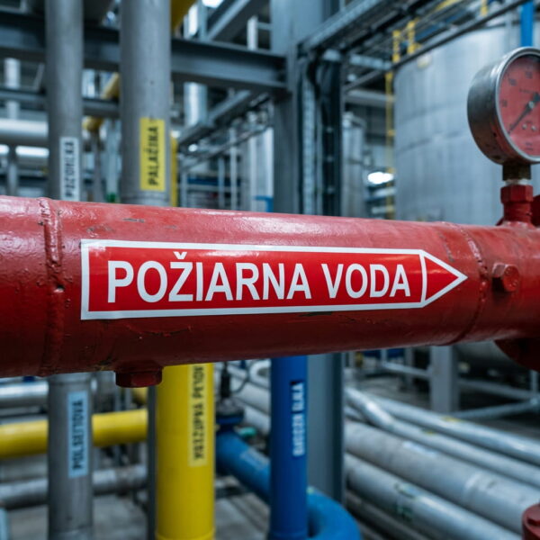 Označenie potrubia hydrant a sprinkler – samolepky požiarne systémy podľa STN