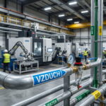 Označenie potrubia stlačený vzduch a ventilácia – modré samolepky podľa normy