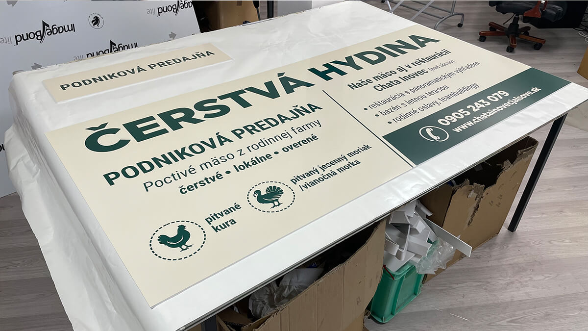 reklamná PVC tabuľa pre predajňu mäsa s potlačou výroba Graphicsoul